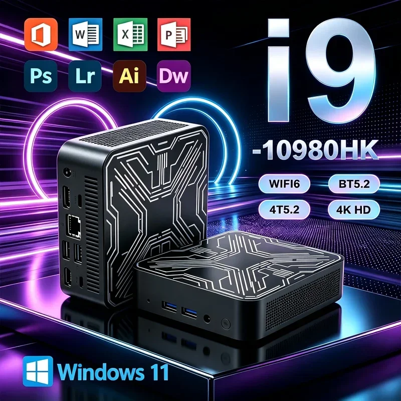 Windows 11 High Performance Mini PC Core I9‑10980HK 4K HD Output WiFi6 Bluetooth5.2 Multi‑task Design Work Gaming Mini Computer