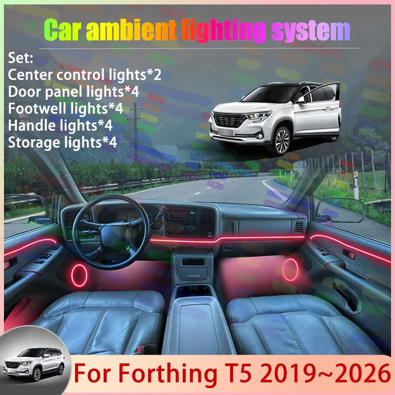 

Для Forthing T5 2019 ~ 2026 Farda T5 2/24 в 1, автомобильная атмосферная лампа, RGB абажур, ансамбль, стример, атмосферный набор, аксессуары