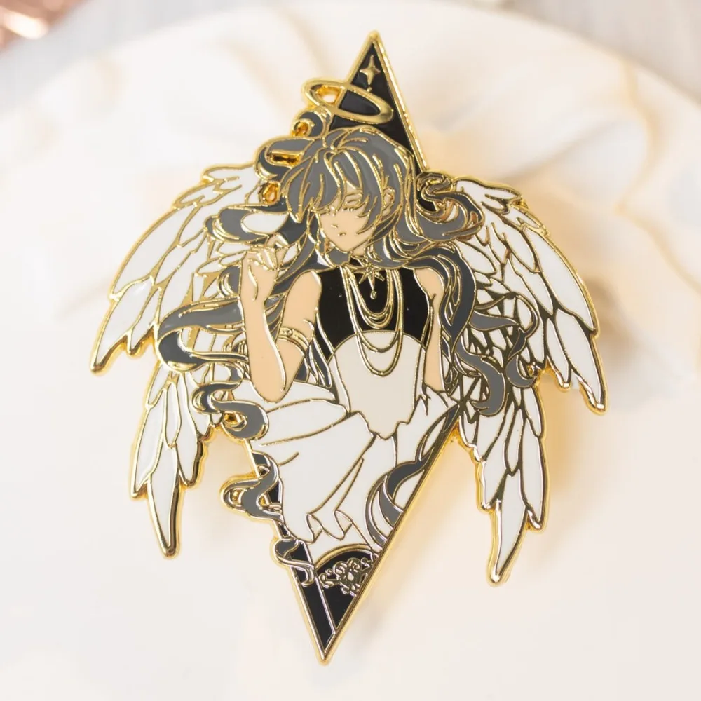 Dark Celestial Seraph with Halo Wings Badge Dream Angel Gothic Anime Angel Brooch Pin Decoration Craft Gift