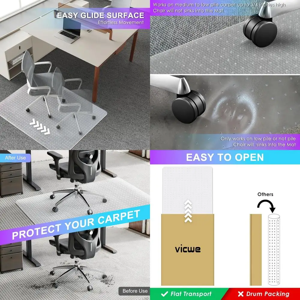 

2 упаковки, 32 x 55 прозрачных ковриков для офисных стульев для ковровых полов, прочные защитные накладки на твердом полу с противоскользящим дизайном