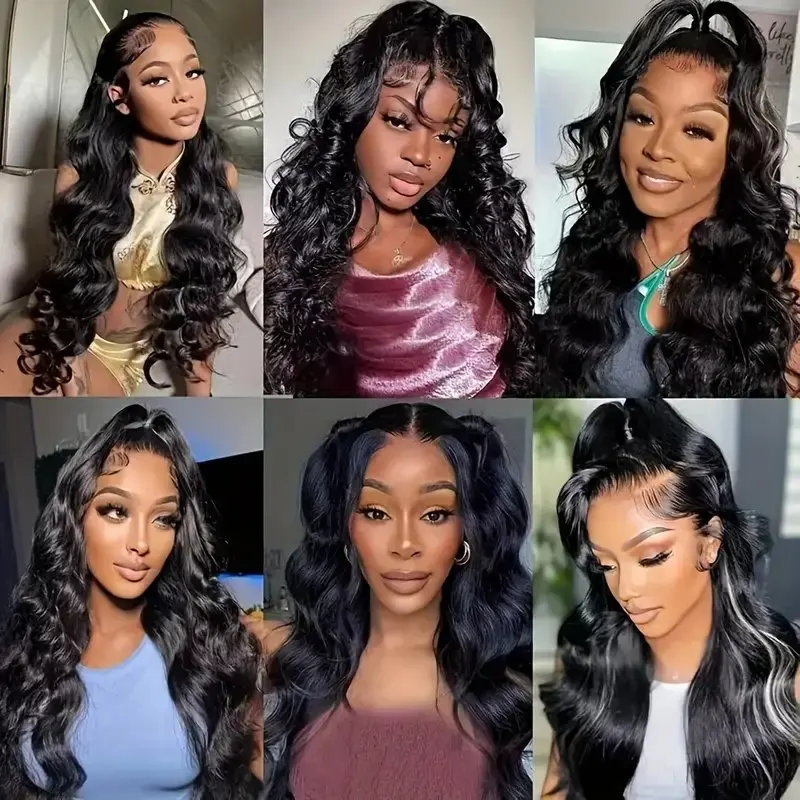 13x4 Human Hair Lace Frontal 40 Inch Natural Black Wigs Glueless 150% Body Wave PrePlucked 13X6 Front Water Wave For Women