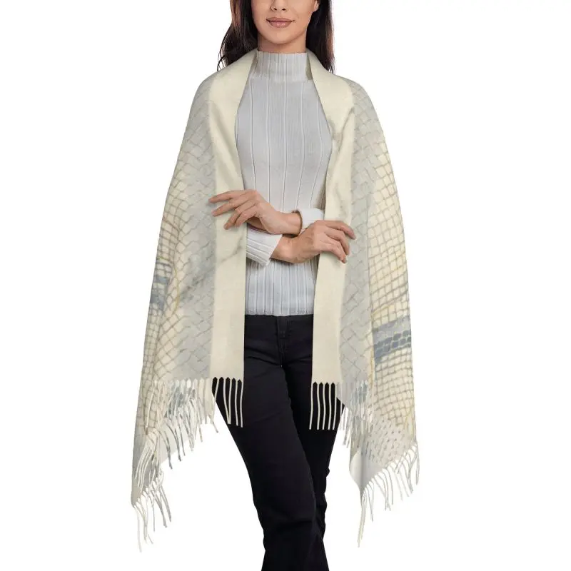 Snake skin retro plaid luxurious winter cashmere scarf, thickened winter cashmere scarf, tassel warm long shawl for girls
