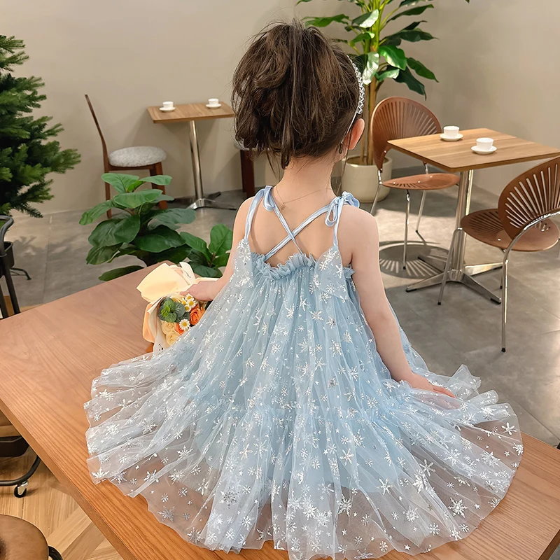 2023 new summer children's dress snowflake suspender girl's skirt sleeveless baby's beach skirt fairy princess dress fashion