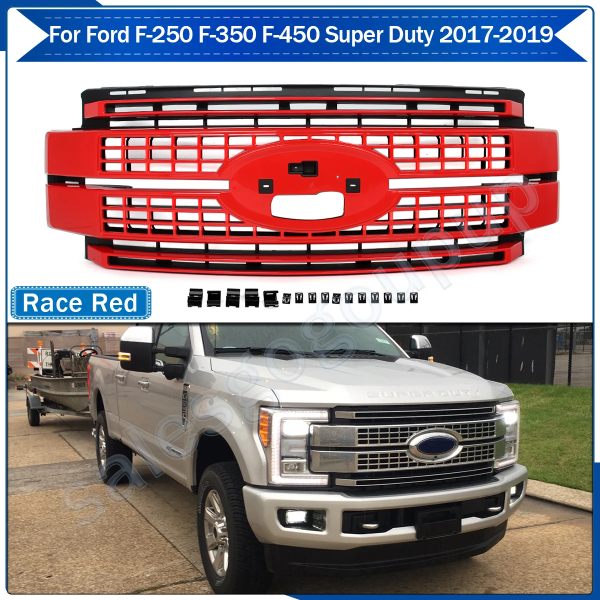 For 2017-2019 Ford F-250 F-350 F-450 Super Duty Platinum Bumper Grille Race Red