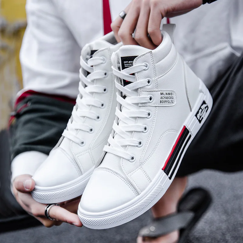 Plush White Shoes For Men Winter High Top Leather Sneakers Male Waterproof Booties Man Teen Boys Fashion Trainer Sports Shoes