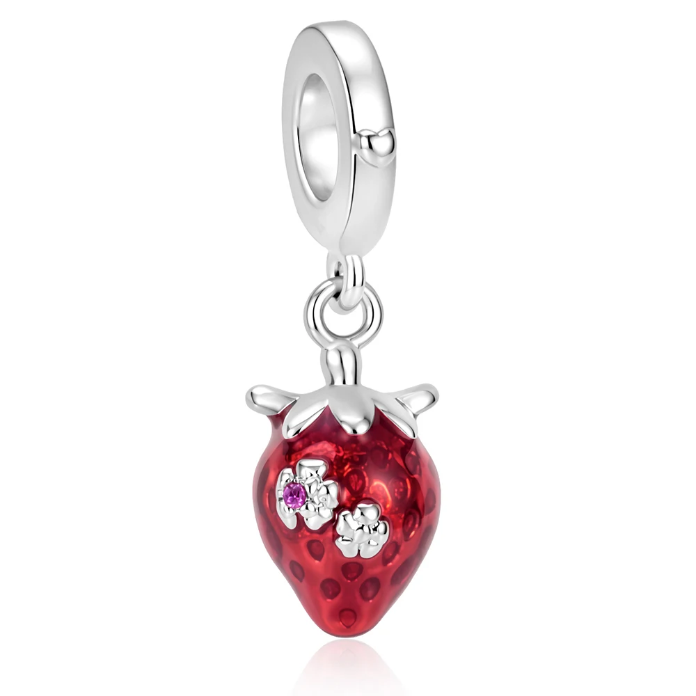 Pan Charms Fresh Strawberry Charm Beads Fit Original Bracelet Jewelry DIY Fashion Summer Accessory Birthday Gift for Women Her