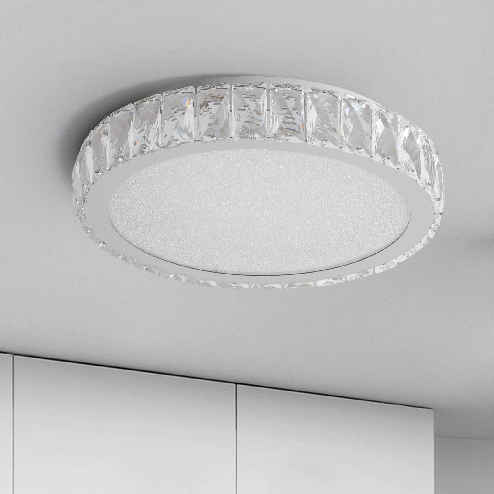 

Modern LED Semi-Embedded Crystal Ceiling Lamp - Dimmable and Color Temperature - Round Surface Mount Lamp for Living Room, Dining Room and Bedroom - Fashion Design with Diamond Crystal Edge