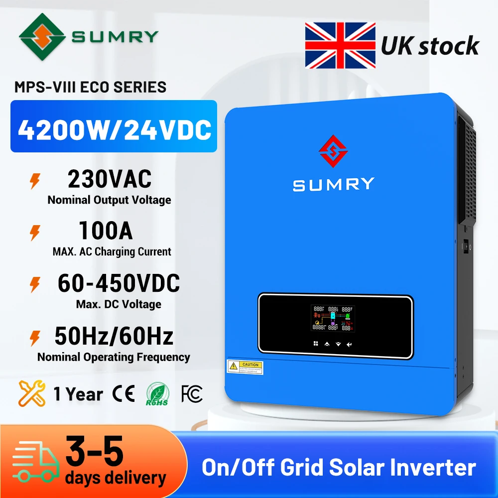 Sumry on/ Grid 4200w Solar Inverter 24V 50/60HZ Hybrid Inverter 220/230V Dual AC Pure Sine Wave MPPT 120A Solar Charger