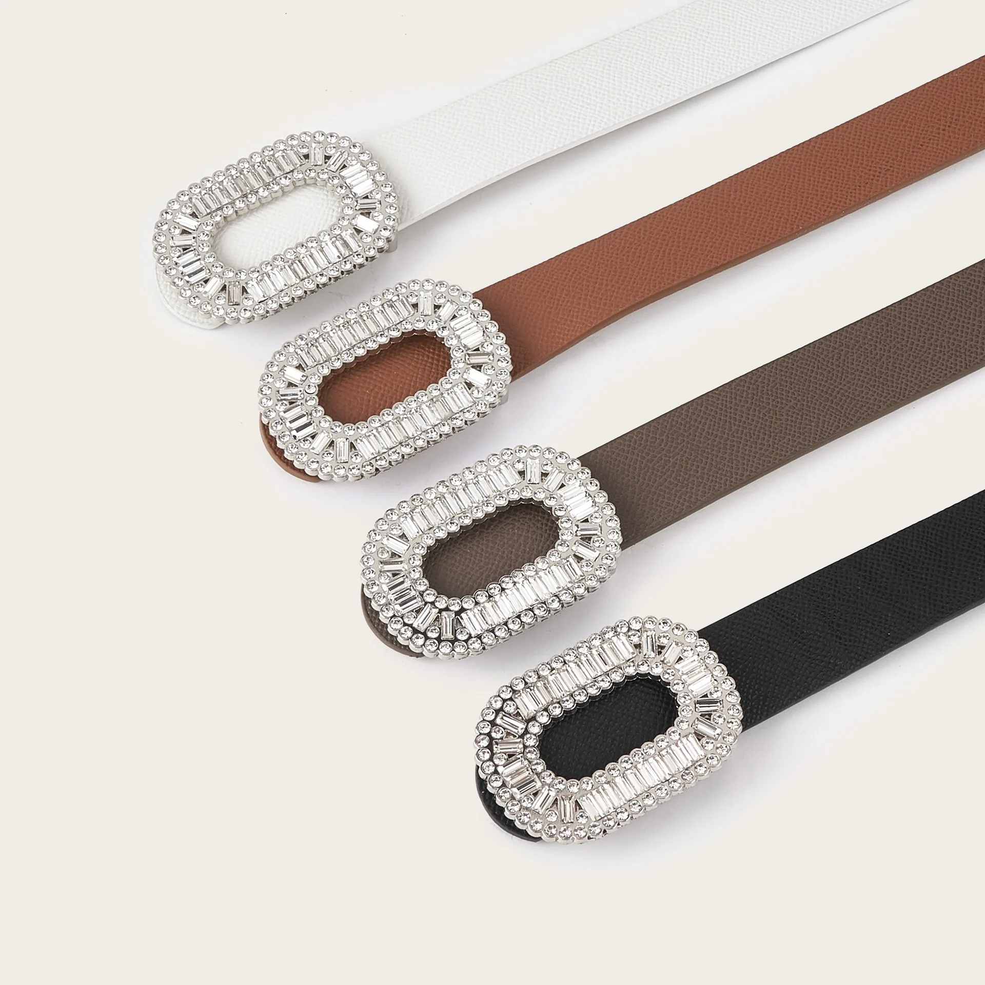 Женский элегантный ремень, роскошный узкий ремень со стразами, натуральная кожа, регулируемый блестящий пояс с кристаллами для классических джинсов