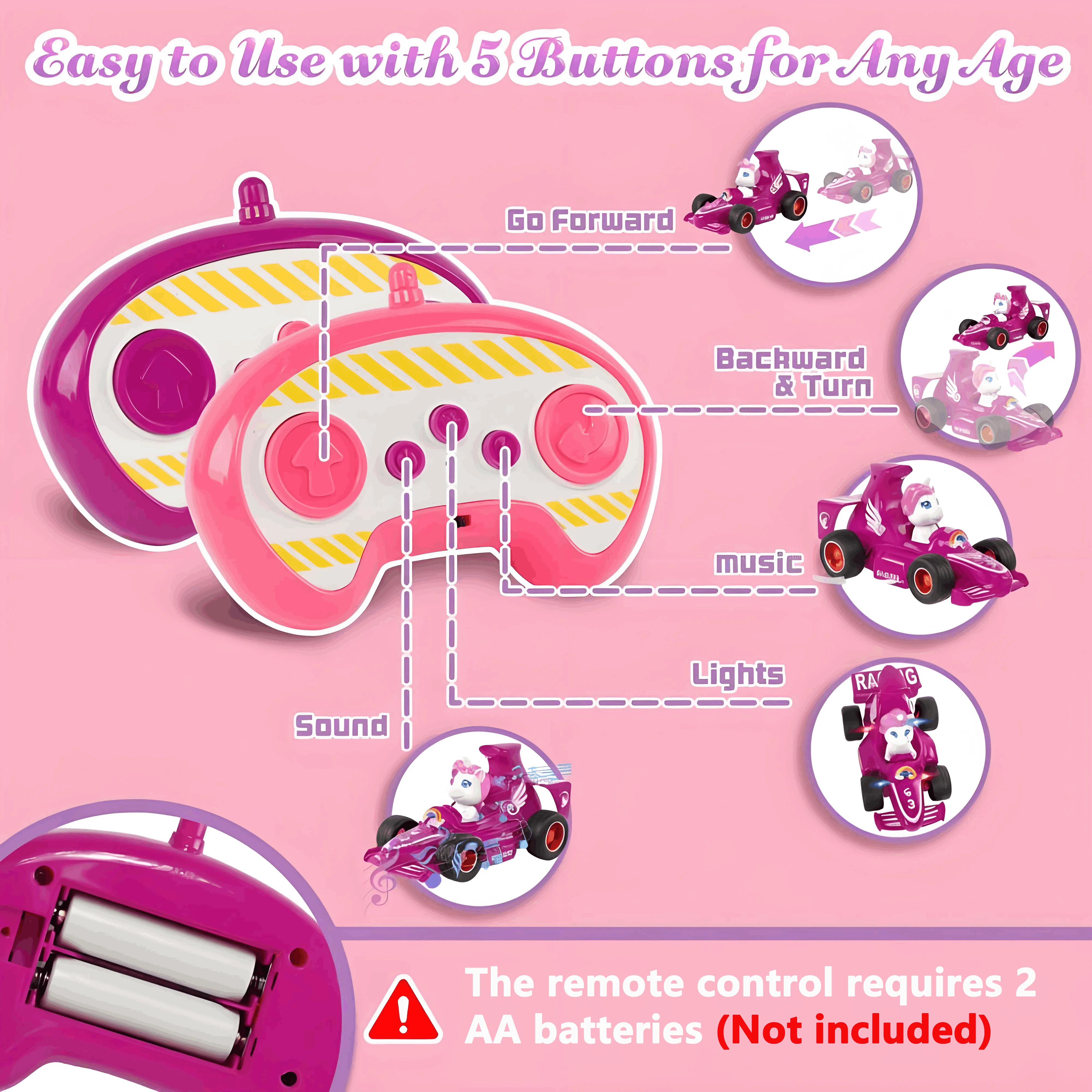 2.4GHz 유니콘 RC 레이싱카, 핑크/퍼플, 조작이 간편함, 크리스마스 선물