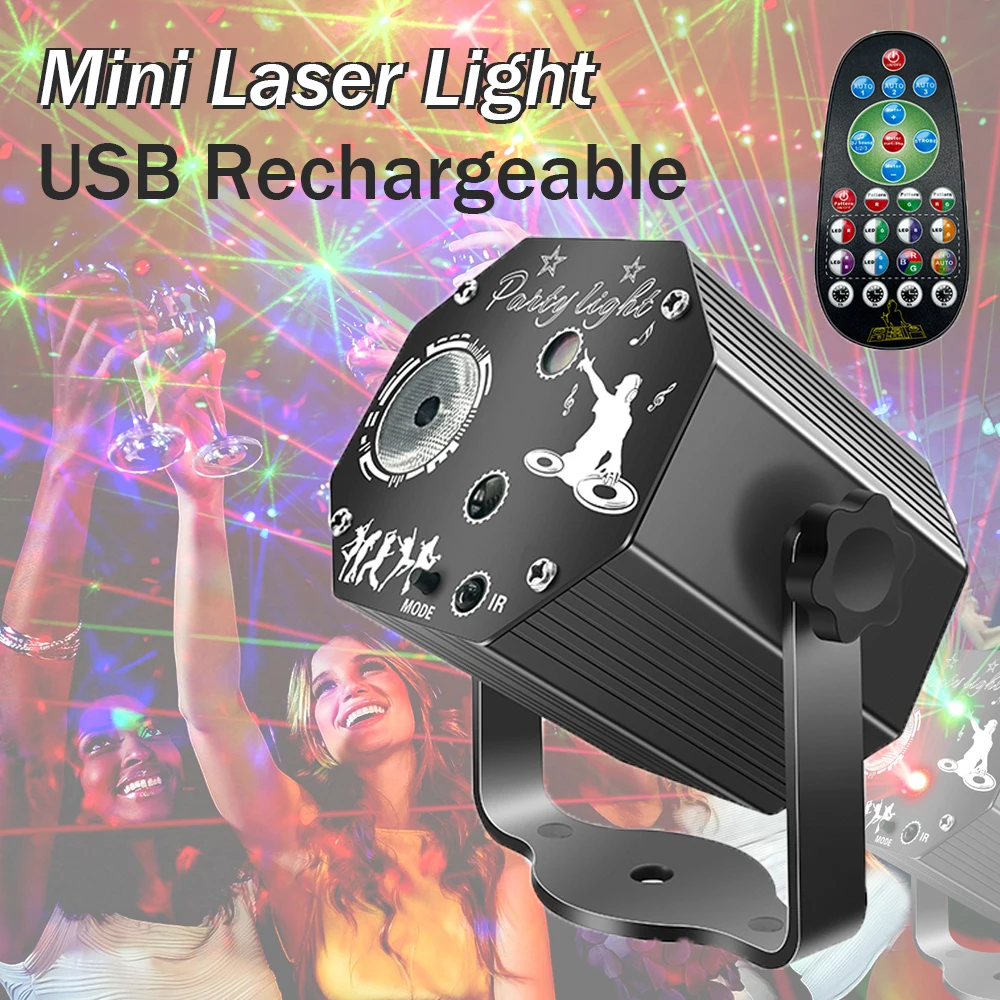 RGB Mini DJ Disco Proiettore di luce laser USB ricaricabile LED UV Suono stroboscopico Effetto scenico Matrimonio Natale Lampada per feste