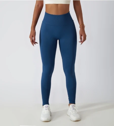 Athleisure Legging deportivo para mujer, Color sólido, tejido sin costuras, ajustado, cintura alta, levantamiento de cadera, Fitness, pantalones deportivos transpirables de Yoga