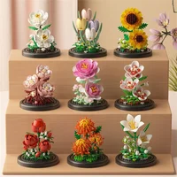 Eternal Flower Bouquet Bonsai Potted Plant Micro Building Blocks Model Home Decoration Puzzle Toys Kids Birthday Christmas Gifts 2