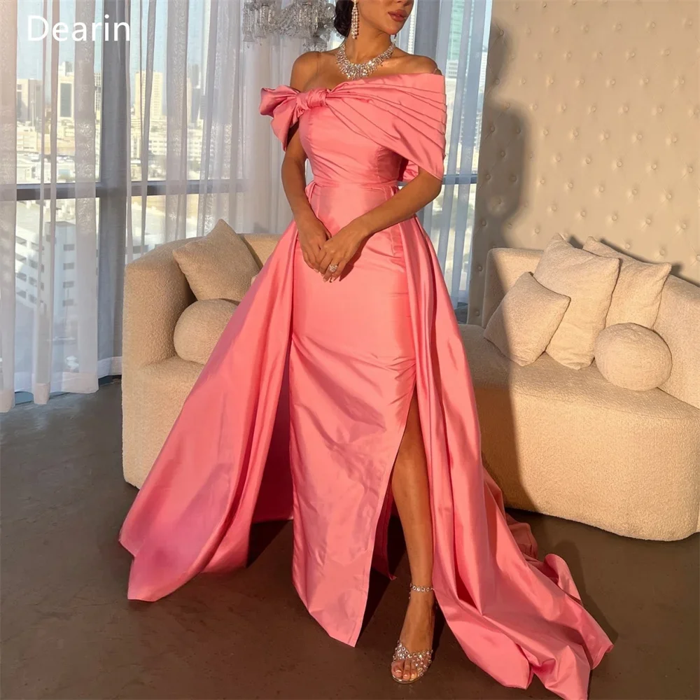 

Customized Evening Gown Women Formal Dearin Off-the-shoulder A-line Floor Length Skirts Draped Knot Shirred Bespoke Occasion Dre