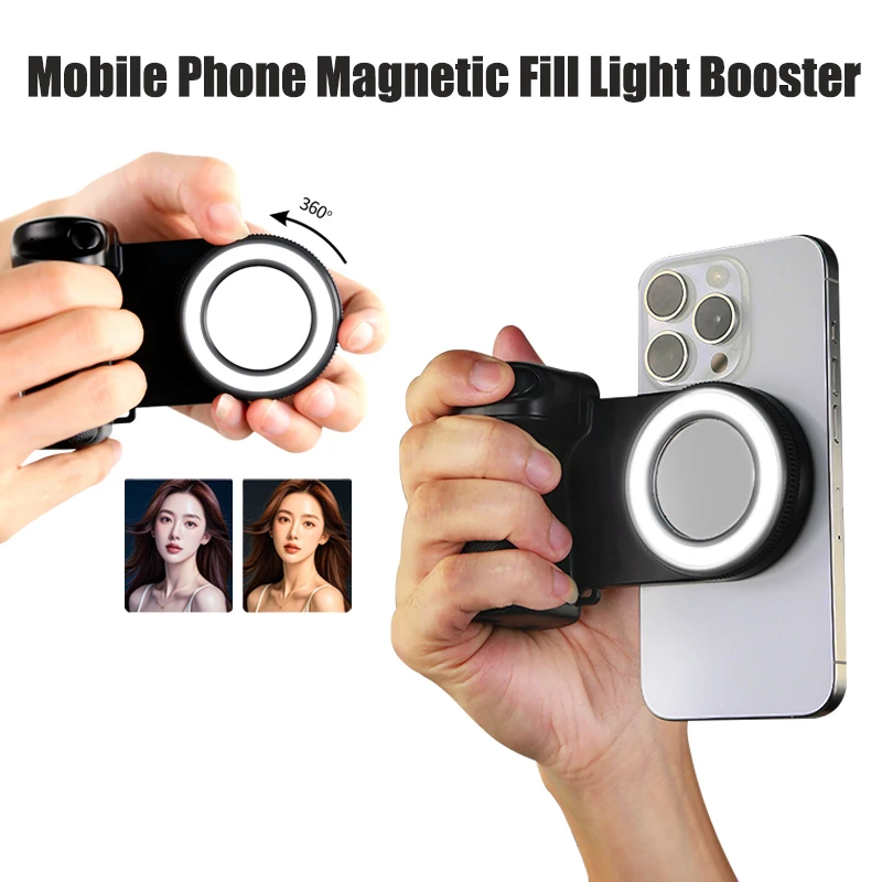 Magnetic Bluetooth-Compatible Shutter Camera Photo Stabilizer with Fill Light & Reflective Mirror for Android iPhone 16 15 14