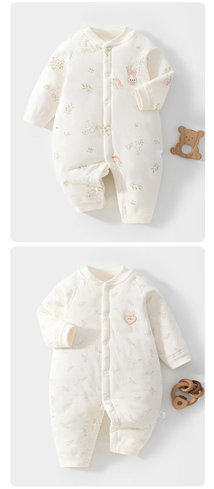 Herbstlicher Casual-Baby-Body mit Blumenmuster, Langarm-Jumpsuit für Jungen und Mädchen, Gefütterter Warmer Einteiler für Säuglinge – Detail 2