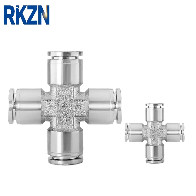 1 PC / 2 PCS 304 Stainless Steel PZA Cross 4 Way Air Hose Quick Connector Pneumatic Push In Fitting