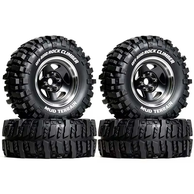 4Pcs 95mm 1.9 Inch Beadlock RC Metal Wheels Rubber Tires Set  Mud Terrain Tyres For 1/10 RC Crawler TRX4 TRX6 SCX10