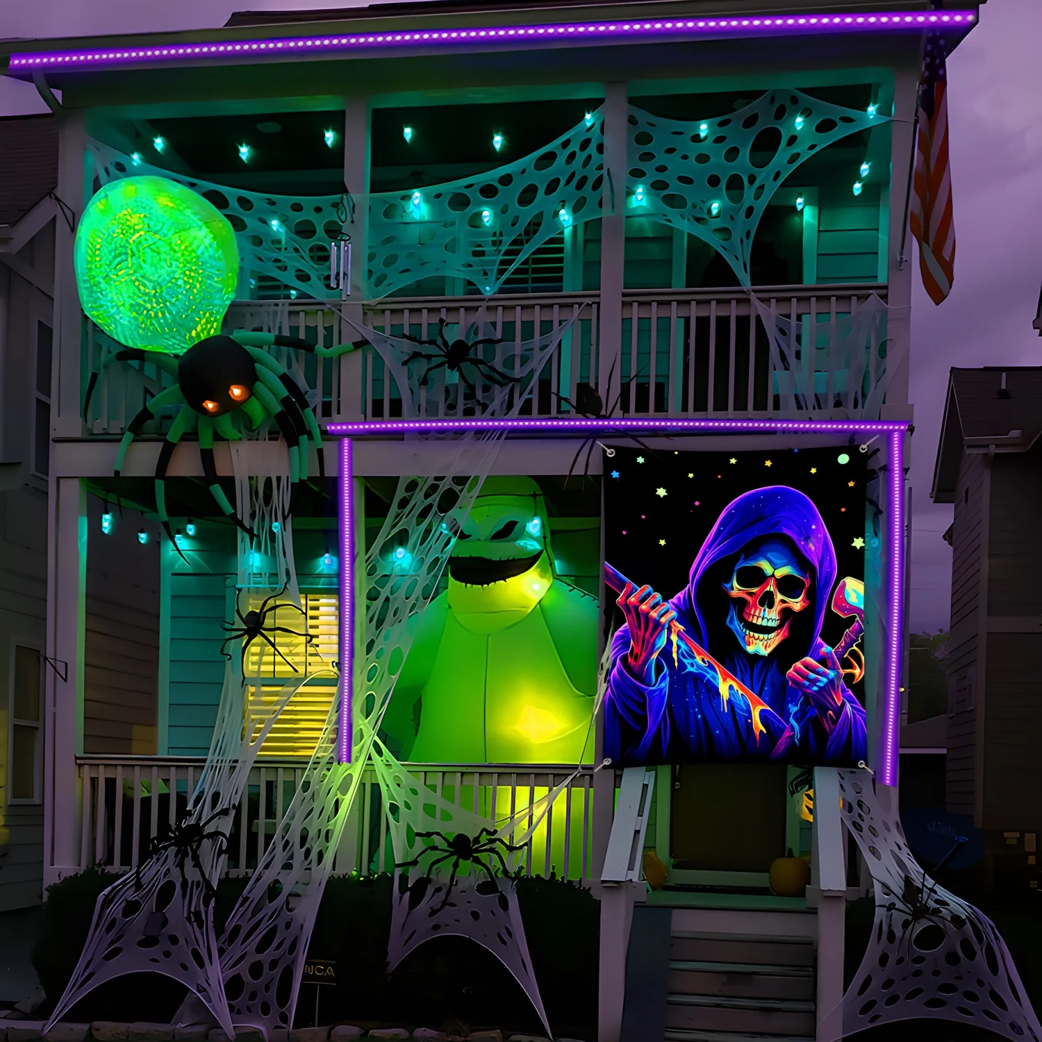 VIKAMA Halloween Gothic Wall Tapestry Rainbow Flow Ink Black Robe Sickle Death Starry Sky Dark Night Cloth Party Decoration
