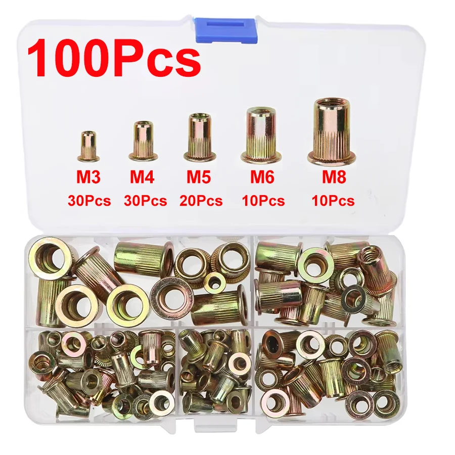 100Pcs Rivet Nut Drill Adapter M3 M4 M5 M6 M8 Simple Installation Electric Manual Cordless Riveter Metal for Industrial Welding