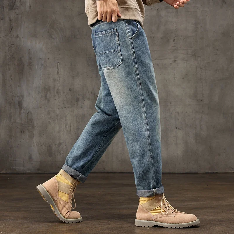 2024 autumn/winter jeans men's trend loose casual straight leg blue versatile long pants streetwear men denim jeans for men