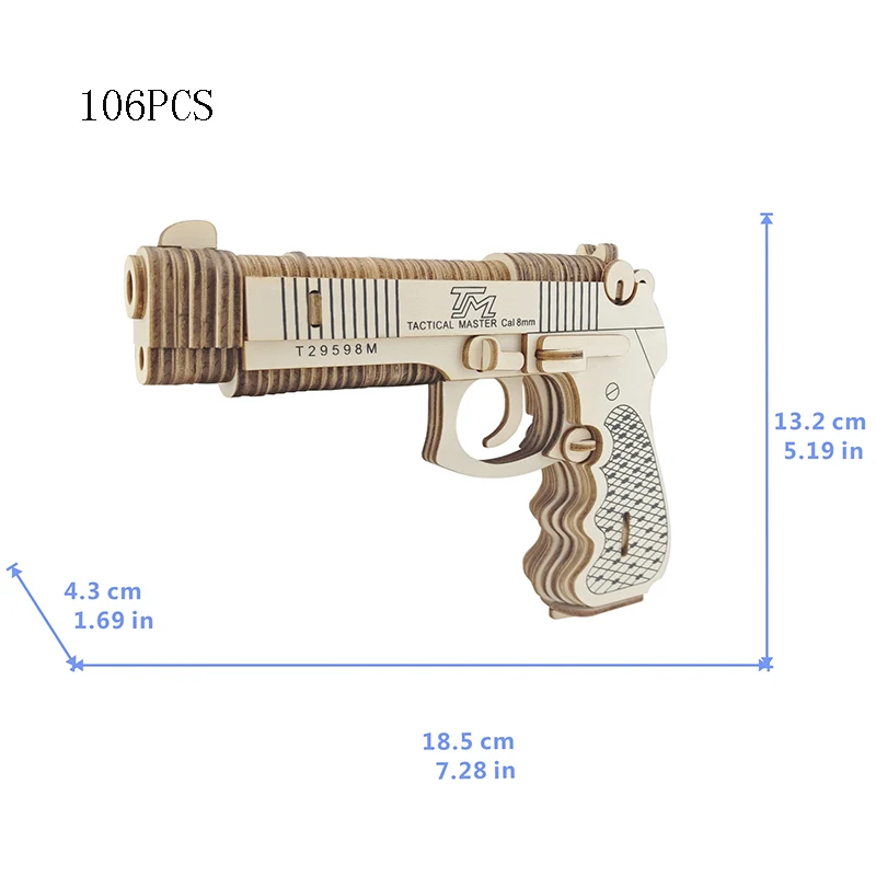 3D drewniane Puzzle rewolwer pistolet zabawkowy DIY Handmade montaż pistolet Puzzle edukacyjne zabawki dla dzieci chłopcy nastolatki na zewnątrz gra na prezent