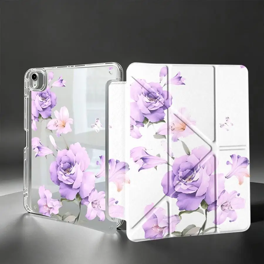 Purple Blooms With Pen Slot Cover Tablet Case For Samsung Galaxy Tab A9 Plus S7 FE S9 Plus S8 A8 A11 S10 Lite