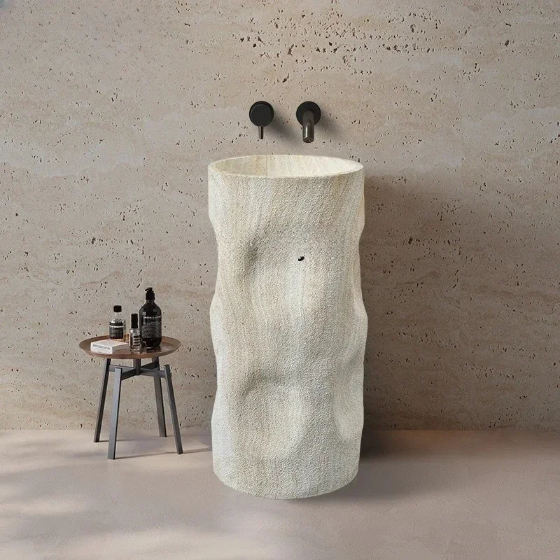 A Feng Cave Stone Pedestal Basin Integrated Floor-Standing Wash Basin Balcony Outdoor Art Wash up Sink Vertical Sink