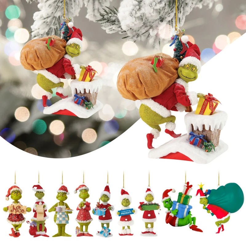 

Creative Green Monsters Christmas Tree Decoration Green Grinch Hanging Ornaments Cartoon Pendants Craft Holiday Party Birthday