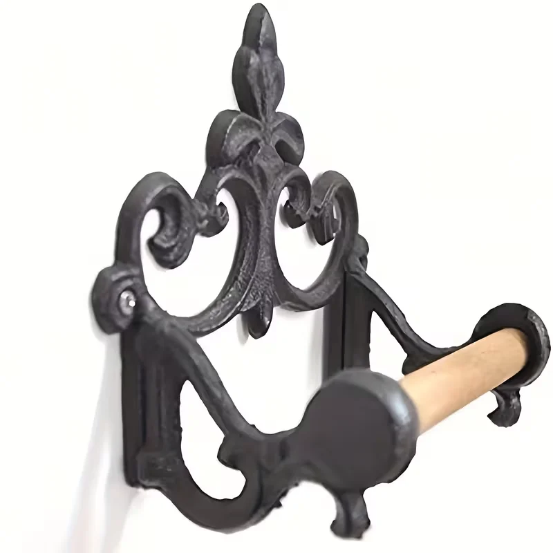 

Elegant French-Style Wrought Iron Bathroom Wall Mount - Decorative Toilet Paper Holder with Roll Storage, Perfect for Home Decor