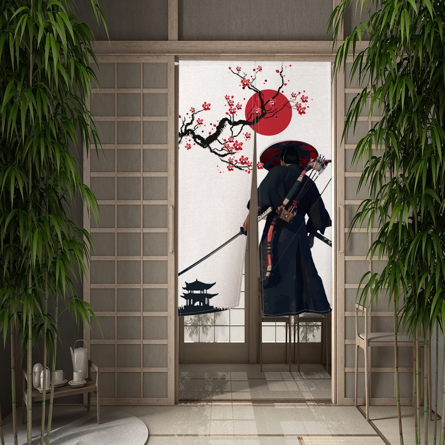 Japanese Noren Split Door Curtains Bird Flower Print Bedroom Traditional Pattern Partition Kitchen Linen Hanging Half Curtains