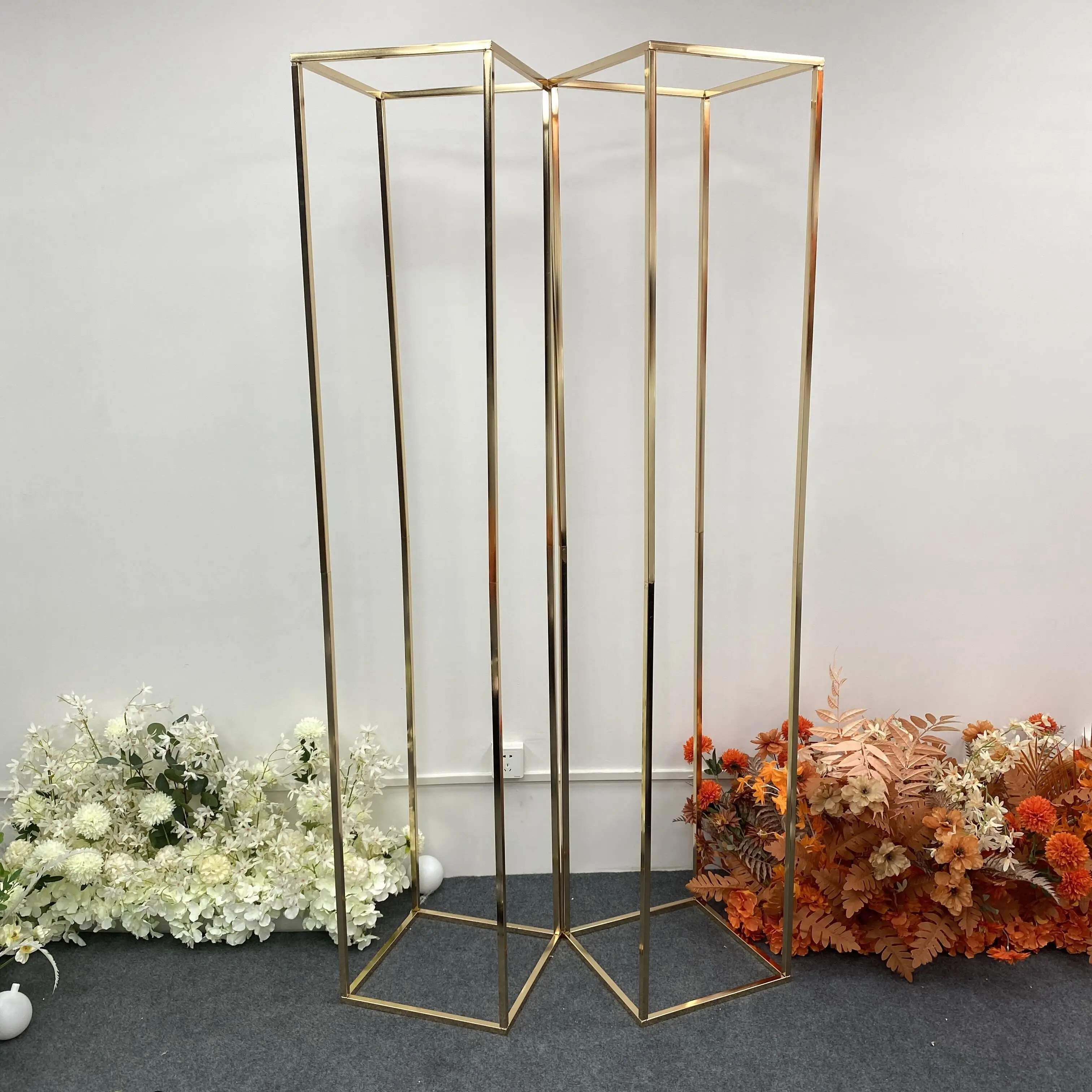 2M Iron Square Screen Gilded Flower Stand Wedding Arch Props Backdrop Geometric Shelf Cake Pillar Birthday Party Supplies Frame