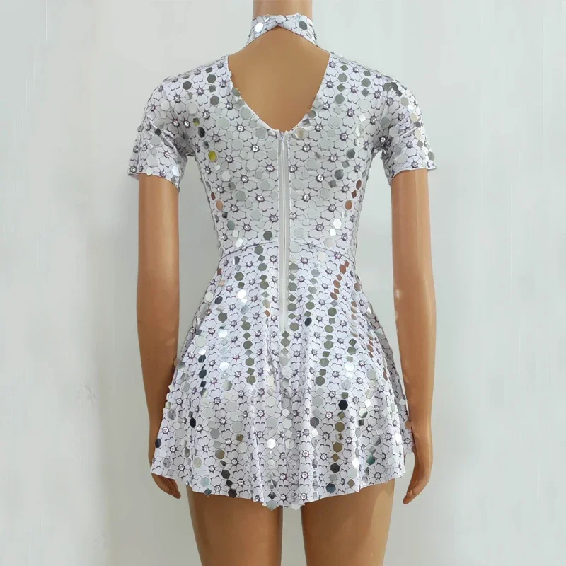 Sparkly Sequins Rhinestones Dress Women Prom Gogo Dance Costume Group Party Celebrate Jazz Dance Outfit Mini Dress XS7431