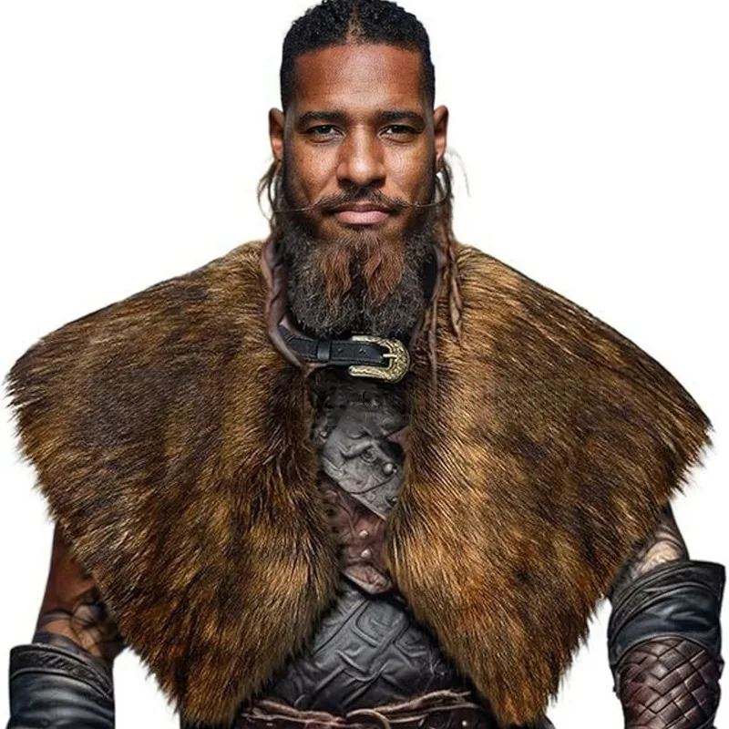 

Men's Viking Warrior Fur Collar Cape Cloak Medieval Faux Fur Halloween Costume Fur Performance Outfit