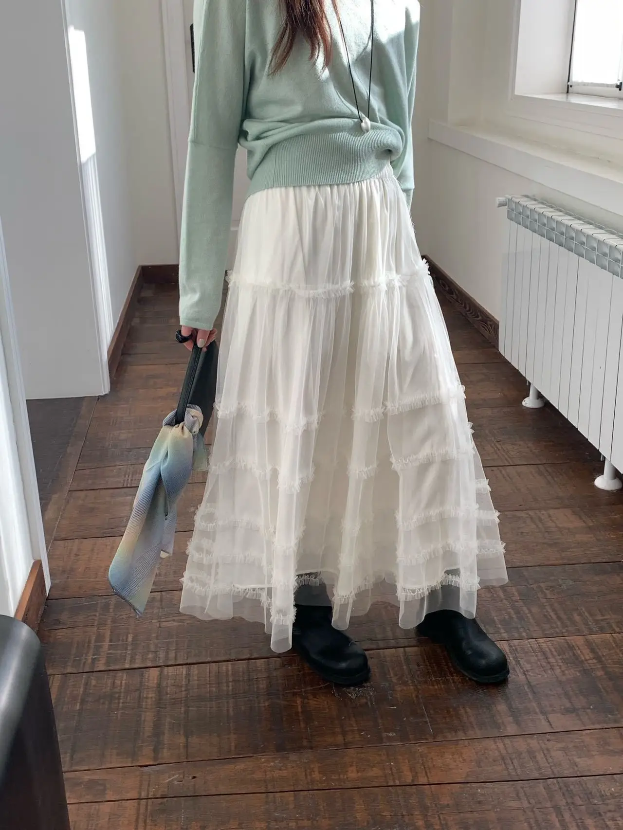 

Юбка Lilian Early Spring из ультратонкого тюля с дизайном в виде тортов и кружевной отделкой, с завышенной талией, А-силуэт, миди, для женщин