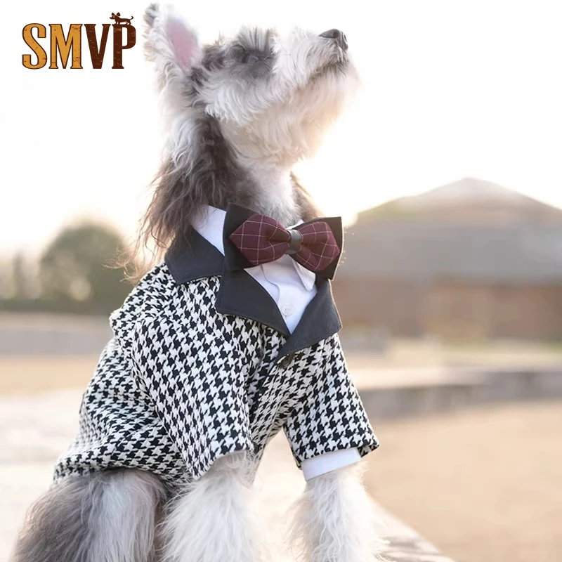 

Spring and Summer New Thousand Bird Grid Pattern Suit Dress High End Handsome Style Small and Medium Sized Puppy Clothes