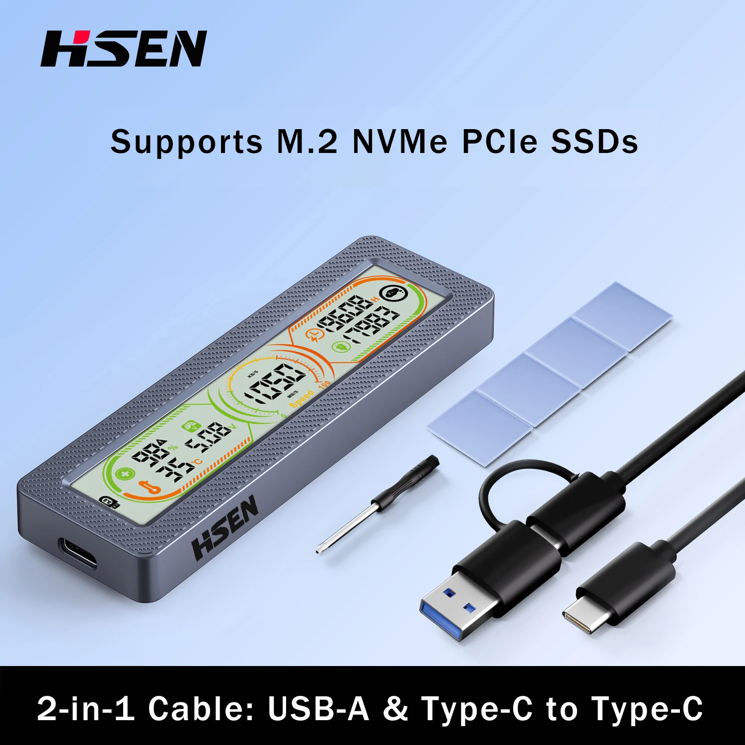 M.2 SSD-Gehäuse mit Smart-Display, Echtzeit-SSD-Gesundheitsmonitor, USB 3.2 Gen 2 10Gbps, NVMe PCI-E & SATA M.2 SSD-Case