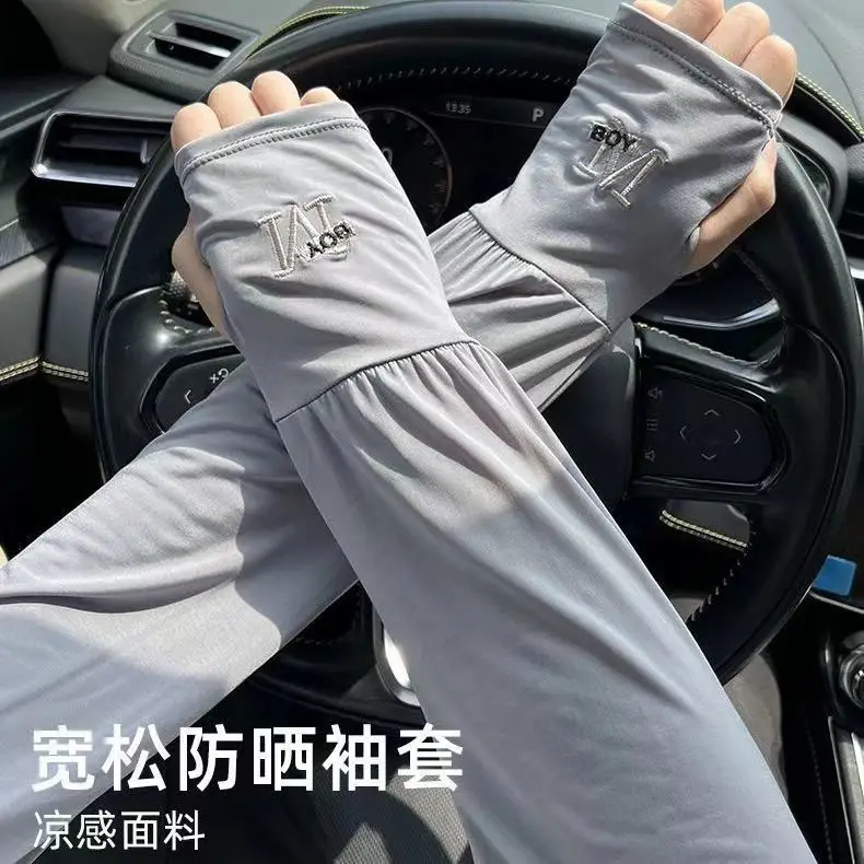 2 Pair Mens Ice Arm Sleeves Sunscreen Elastic Driving Gloves Outdoor UV Protection Arm Cover Sleeves Lightweight Cool Muff New