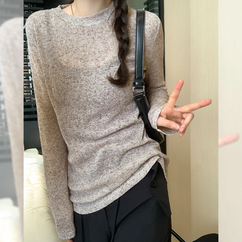 Long Sleeve Women's T-Shirt Spring Early Lightweight Draped Air Conditioned See through Sun Protection Top Summer Polyester B...