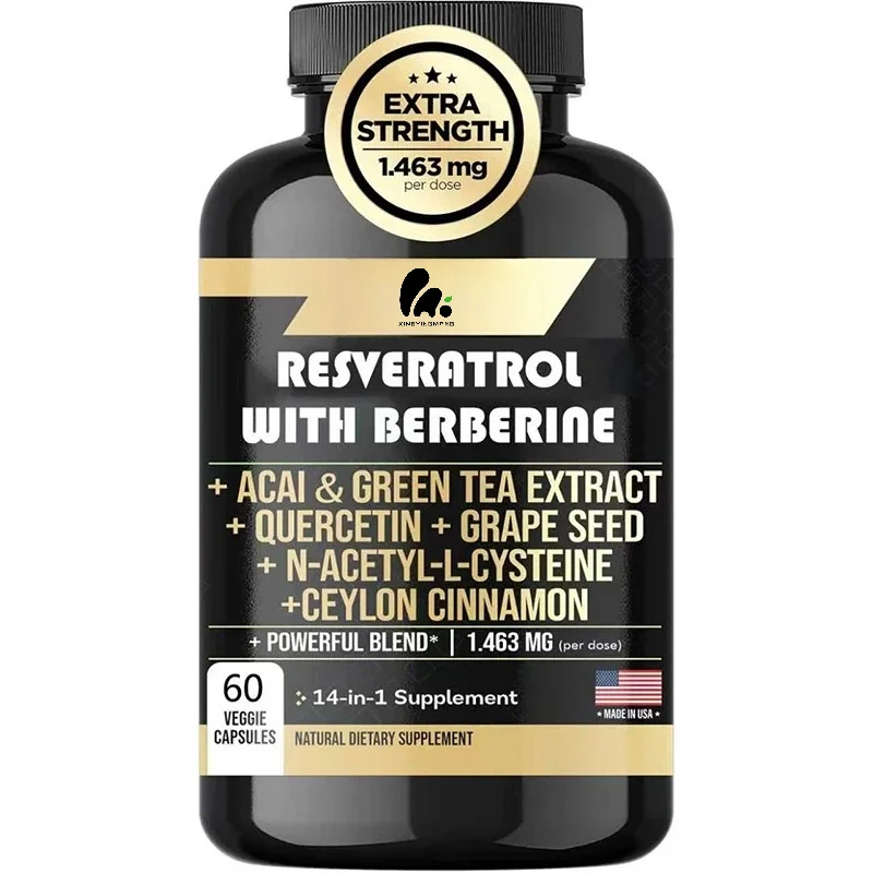 Poplar Alcohol Supplement, Containing 1000 Milligrams of Berberine, Ceylon Cinnamon, Grape Seeds, and Quercetin, in 60 Capsules