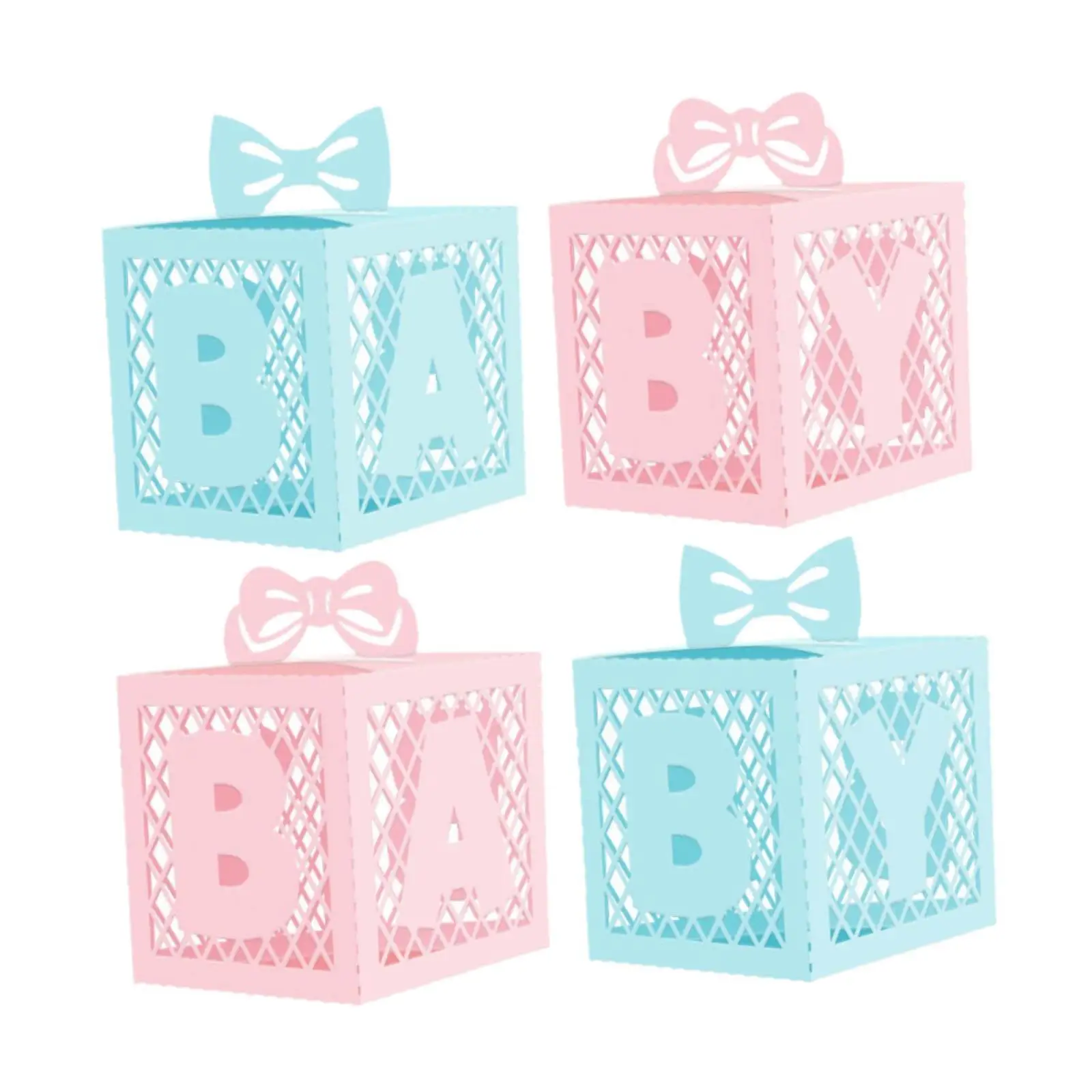Scatole per bambini da 4 pezzi con lettere, design di blocchi ABY, doccia per ragazze e ragazzi, scatola per blocchi sullo sfondo per baby shower, decorazioni per scatole scavate
