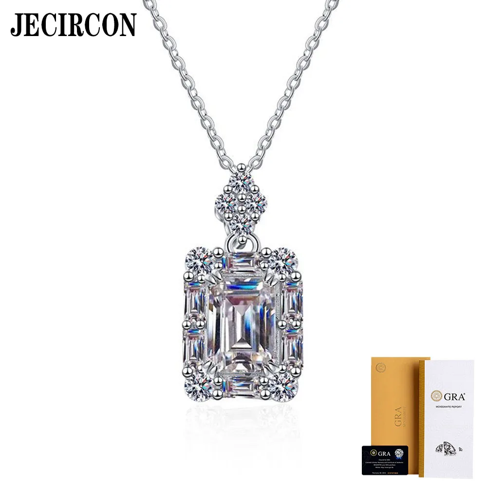 

JECIRCON-Moissanite Necklace for Women Sugar Cube Emerald and Radiant Cut Pendant 925 Sterling Silver Luxury Fine Jewelry 5x7mm