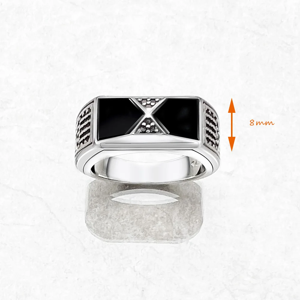 Black Pyramid Signet Ring Europe Style Fine Jewelry For Women Men Brand New Vintage 925 Sterling Silver Personal Gift