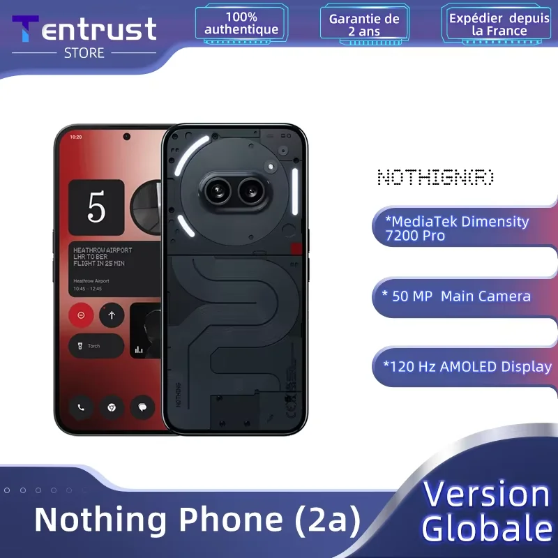 Version mondiale de Nothing Phone (2a) MTK Dimensity 7200 Pro 50MP Caméra principale 6,7 pouces