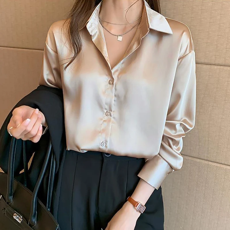 New Long-Sleeved Satin Shirt Femininity Advanced Sense Light Luxury 2024 Spring/Summer Sun Breathable Slim Retro Ins Tops
