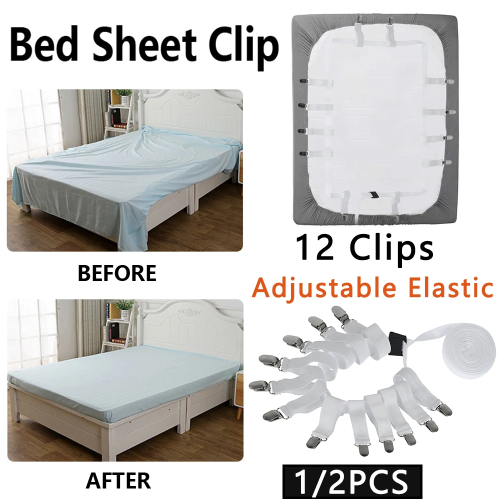 1/2Pcs Bed Sheet Holder 12 Clips Adjustable Elastic Mattress Clip Fasteners Cover Blankets Non-Slip Fixing Strap Grippers White