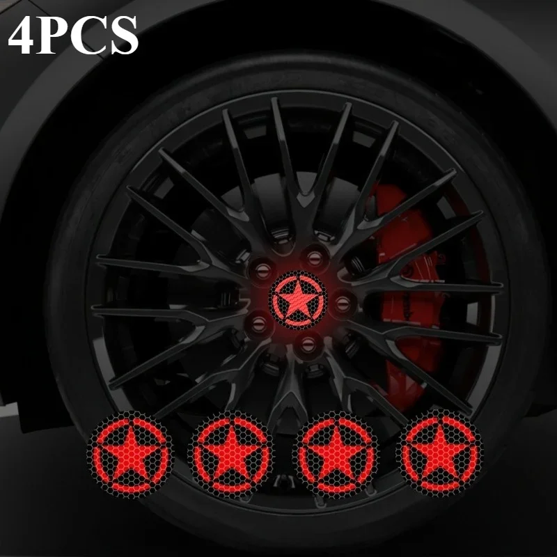 Star Wheel Hub Stickers Reflective Waterproof Vinyl Decals Car Rim Center Cap Night Safety Glossy Decorative 1PC