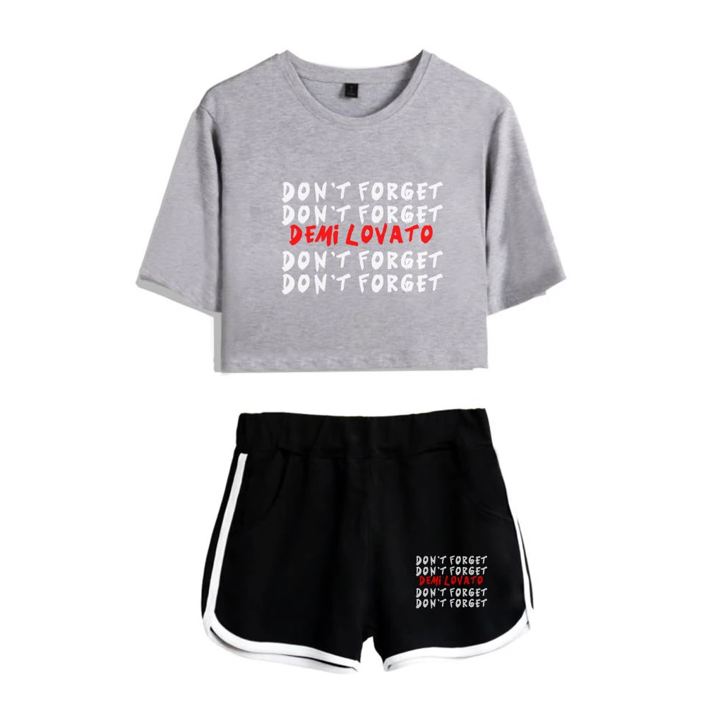 Cartoon Novelty Cute Demi Lovato Print Short Sleeve Cool Sexy Shorts+lovely T-shirts Dew navel Pretty Girl suits Two Piece Set