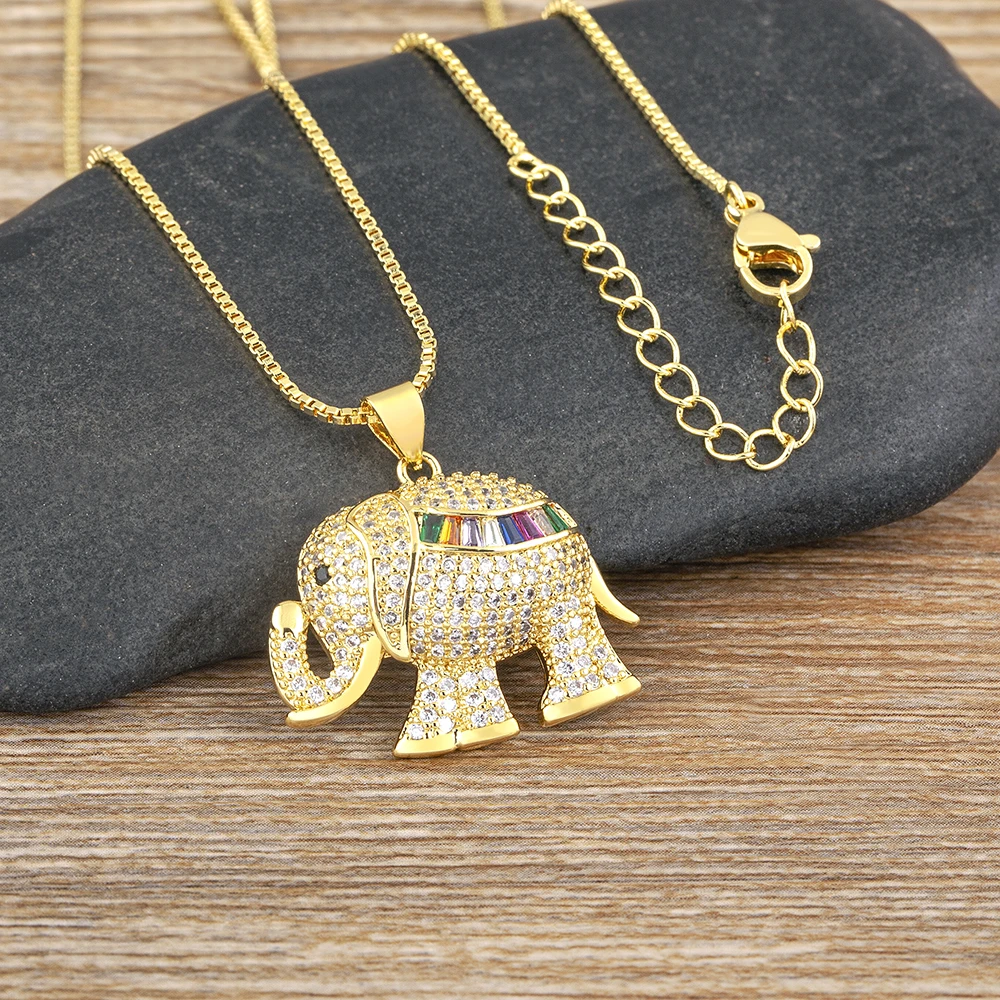 

Nidin Light Luxury Cubic Zirconia Lucky Elephant Pendant Necklace Gold Plated Chain Aesthetic Statement Vintage Jewelry Gift