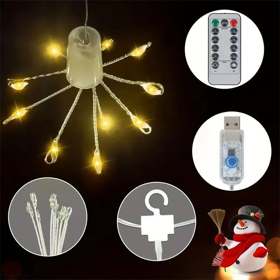 3M Mini Fireworks Curtain String Light 150 LED Starburst Window Curtain Fairy Light USB Powered for Wedding Party Backdrop Decor